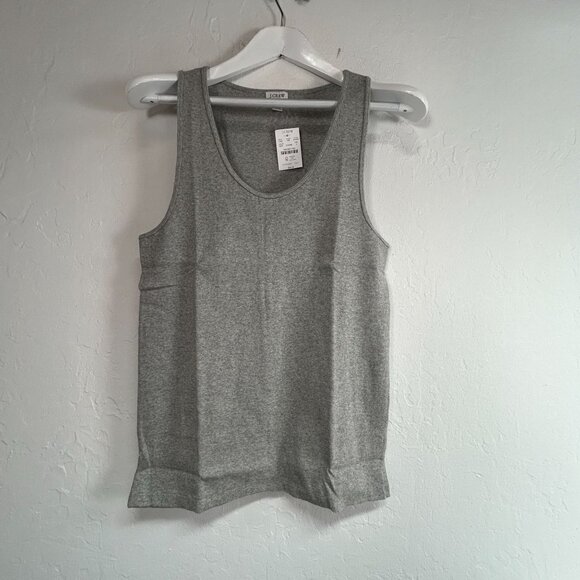 J.Crew Women's Ribbed Cotton Tank Top Large Gray Scoop Neck AY276 Casual New - Picture 1 of 5